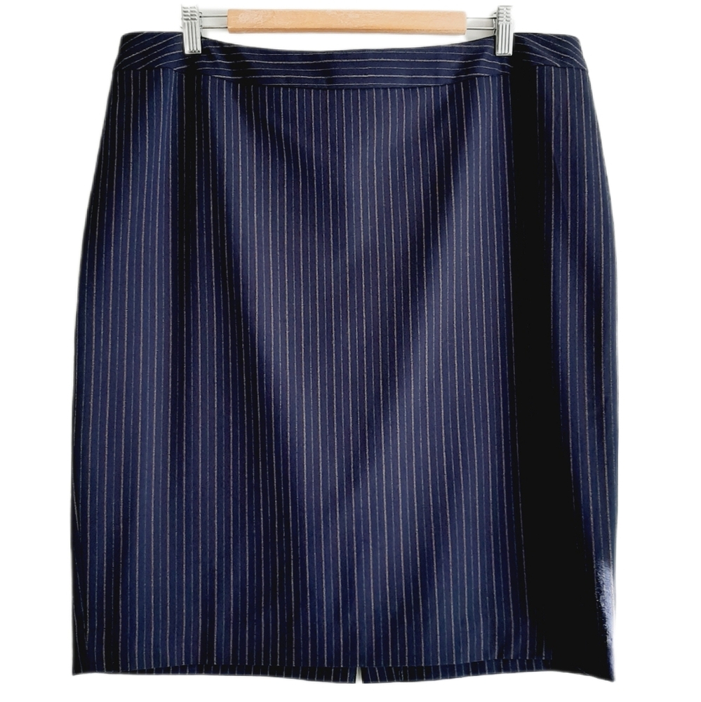 🍒 CLEO Pencil Skirt Pin Stripe Pattern Navy Blue Sz 16